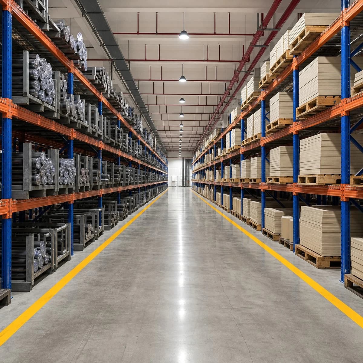 Warehouse inventory of engineering plastic sheets and rods